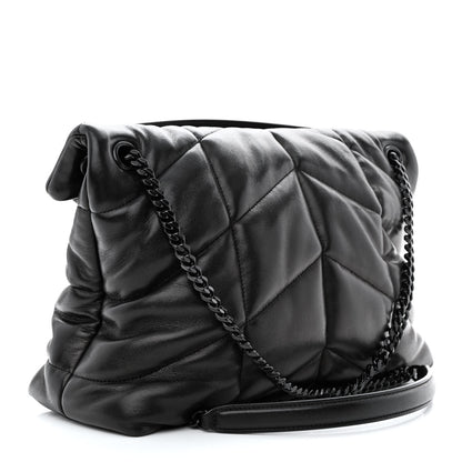 Saint Laurent Lambskin Quilted Monogram Monochrome Medium Loulou Puffer Chain Satchel Black 3 of 10