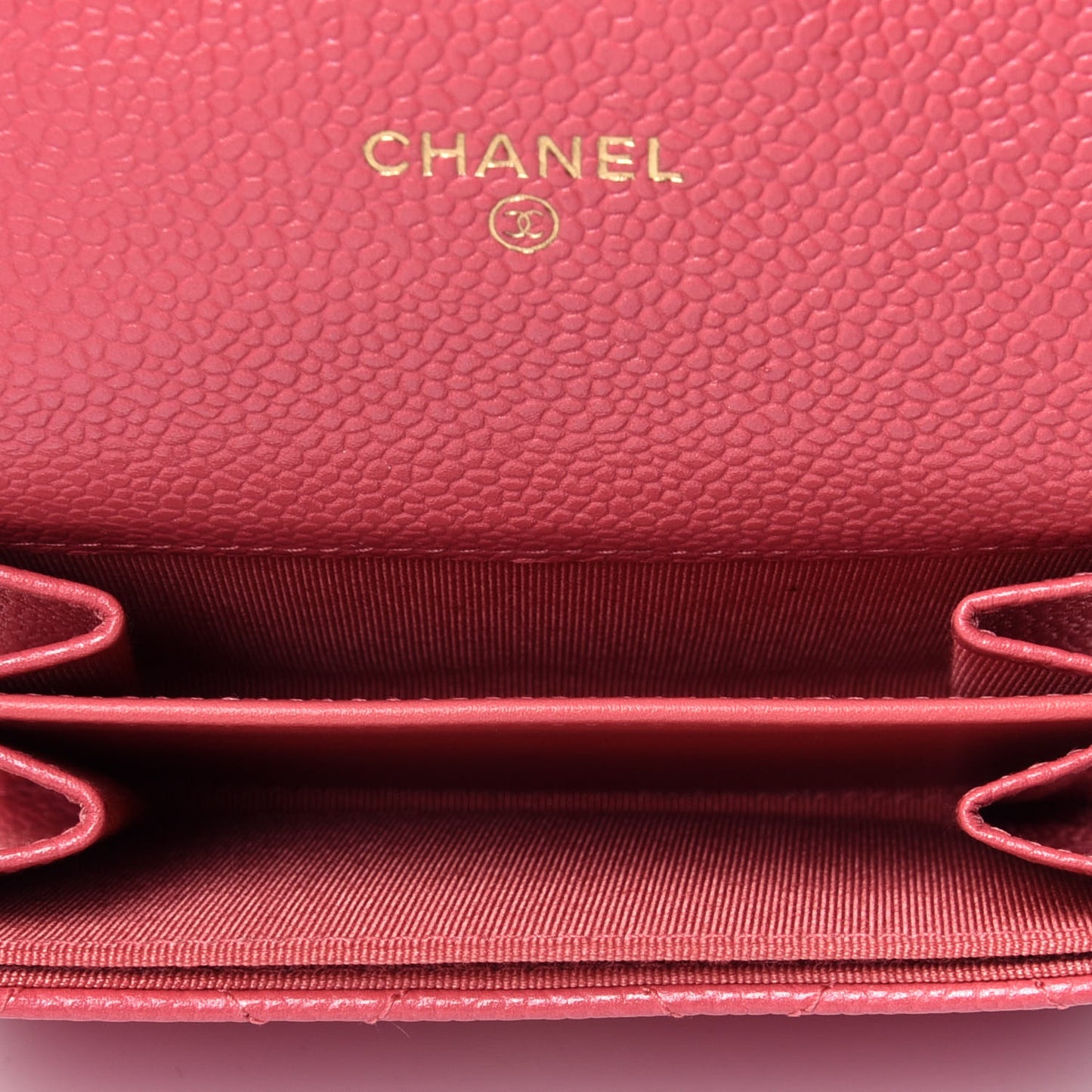Caviar Quilted Flap Card Holder Wallet Pink