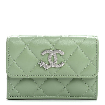 Chanel Caviar Quilted Crystal Star Wallet White Green 1 of 8