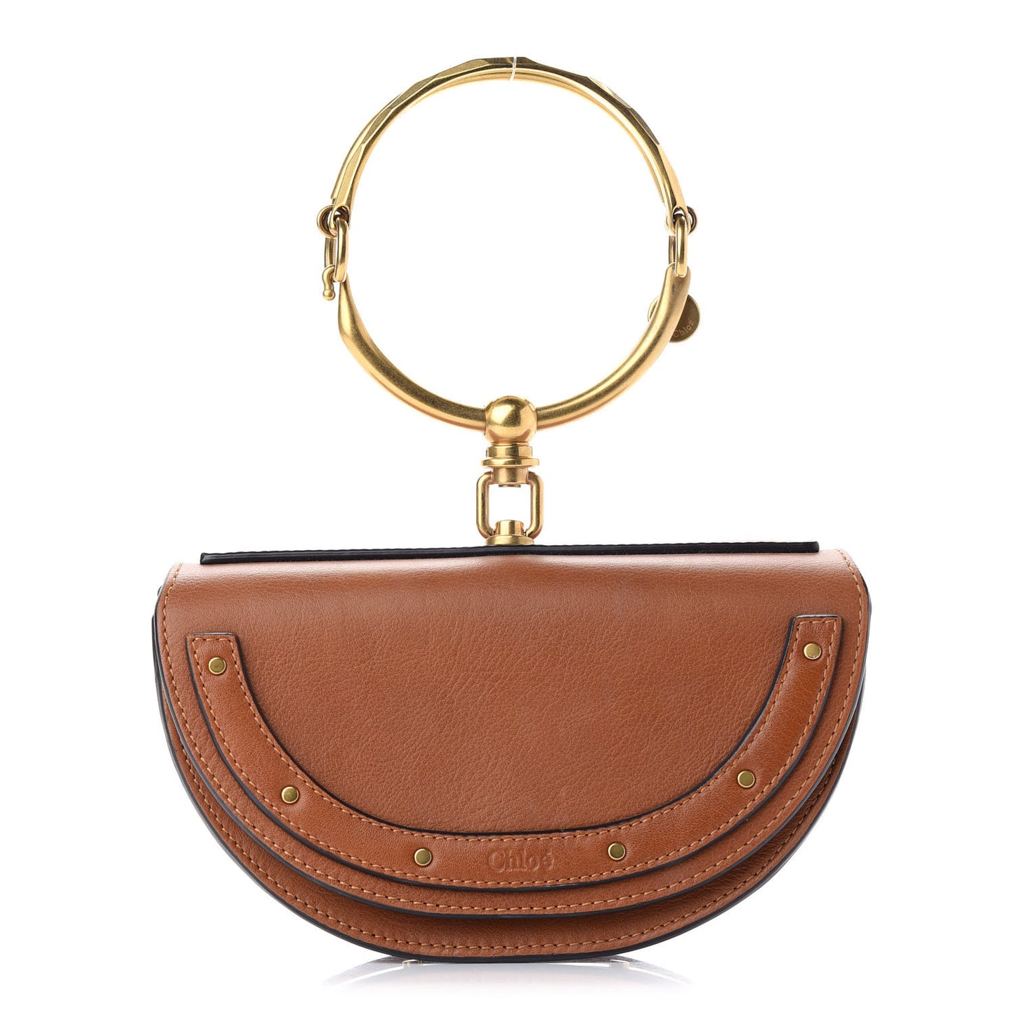 Calfskin Small Nile Bracelet Minaudiere Bag Caramel