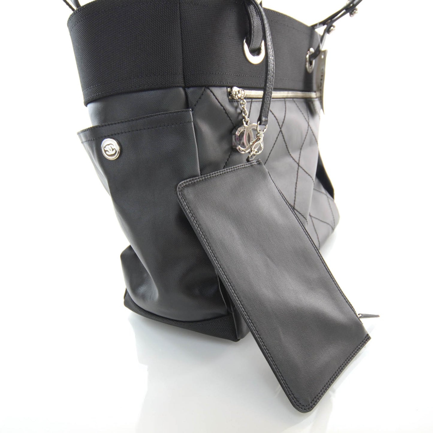 Coated Canvas Large Paris Biarritz Tote Black