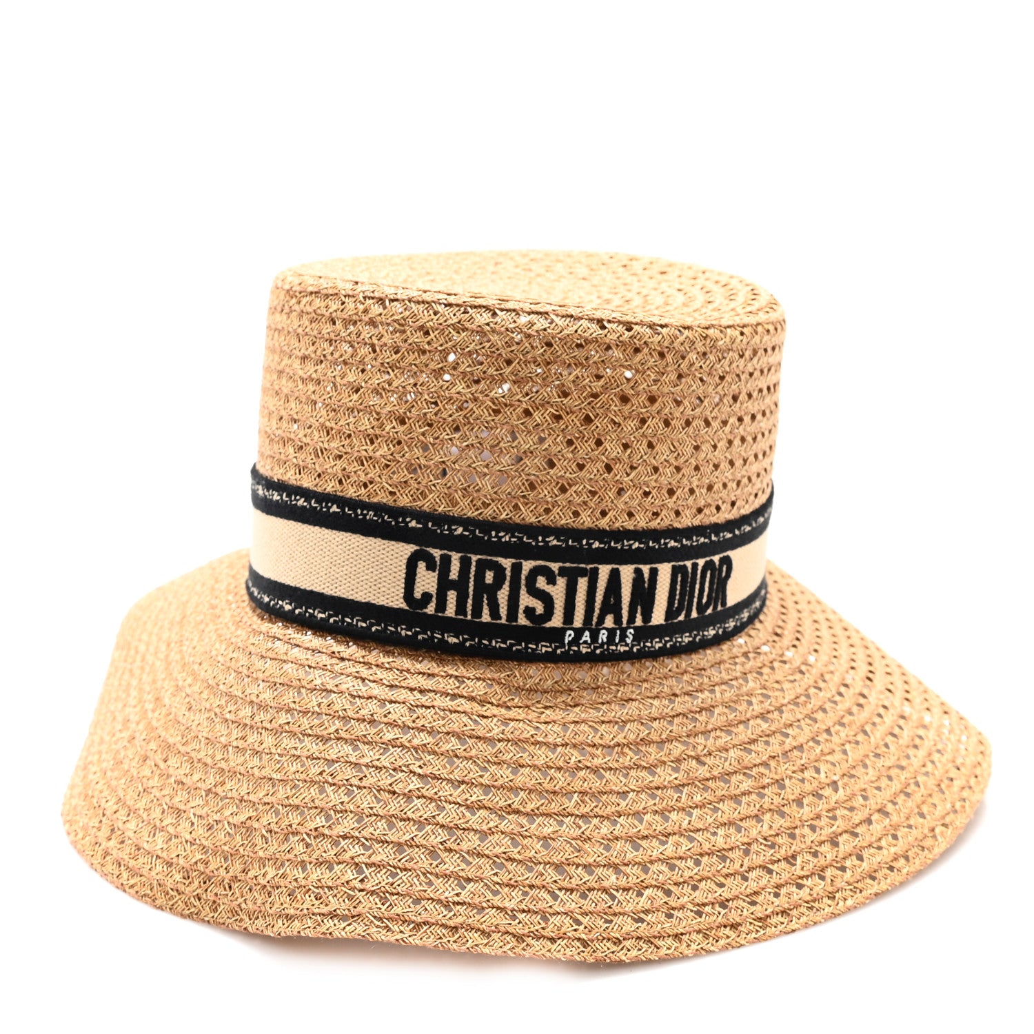 Christian Dior Straw Embroidered D-Bobby Large Brim Hat 57 Natural