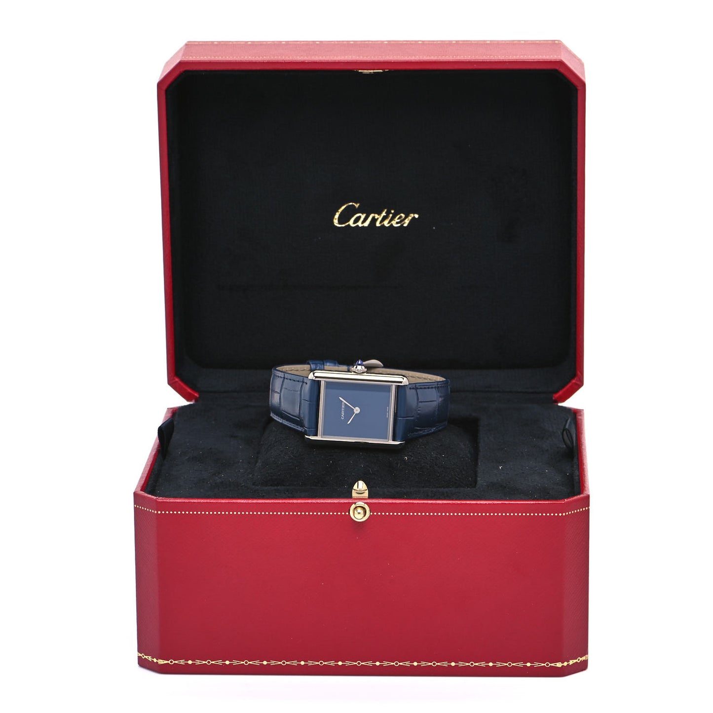 Stainless Steel Alligator 25mm Must de Cartier Tank Quartz Watch Blue
