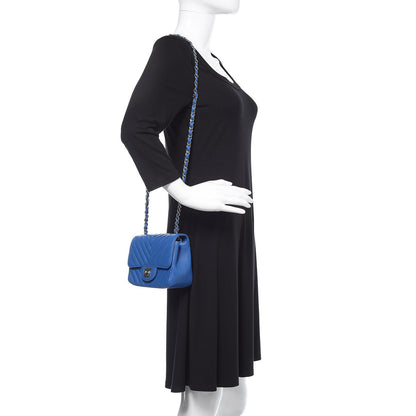 Chanel Lambskin Chevron Quilted Mini Square Flap Blue 2 of 10