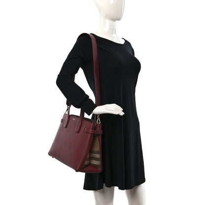 Burberry Grainy Calfskin House Check Small Banner Tote Mahogany Red 2 of 9