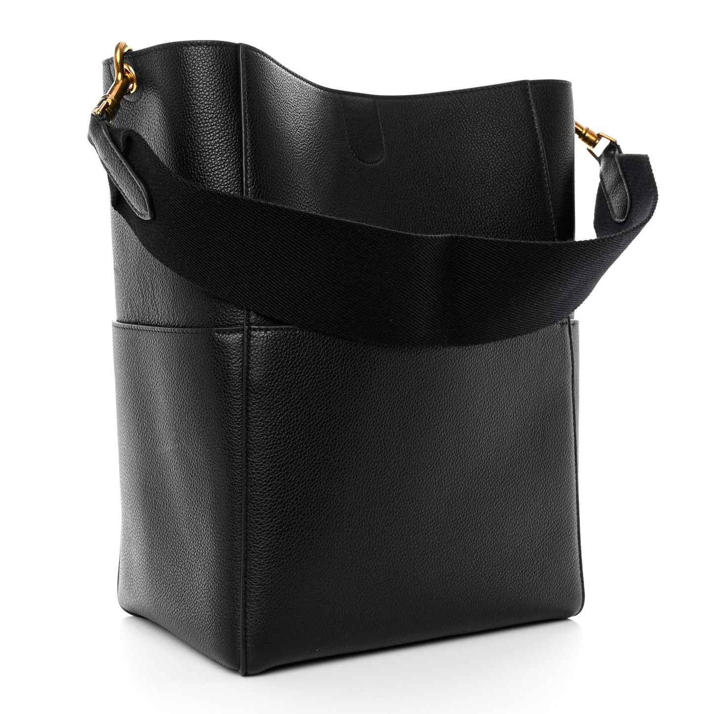 Soft Grained Calfskin Sangle Bucket Bag Black