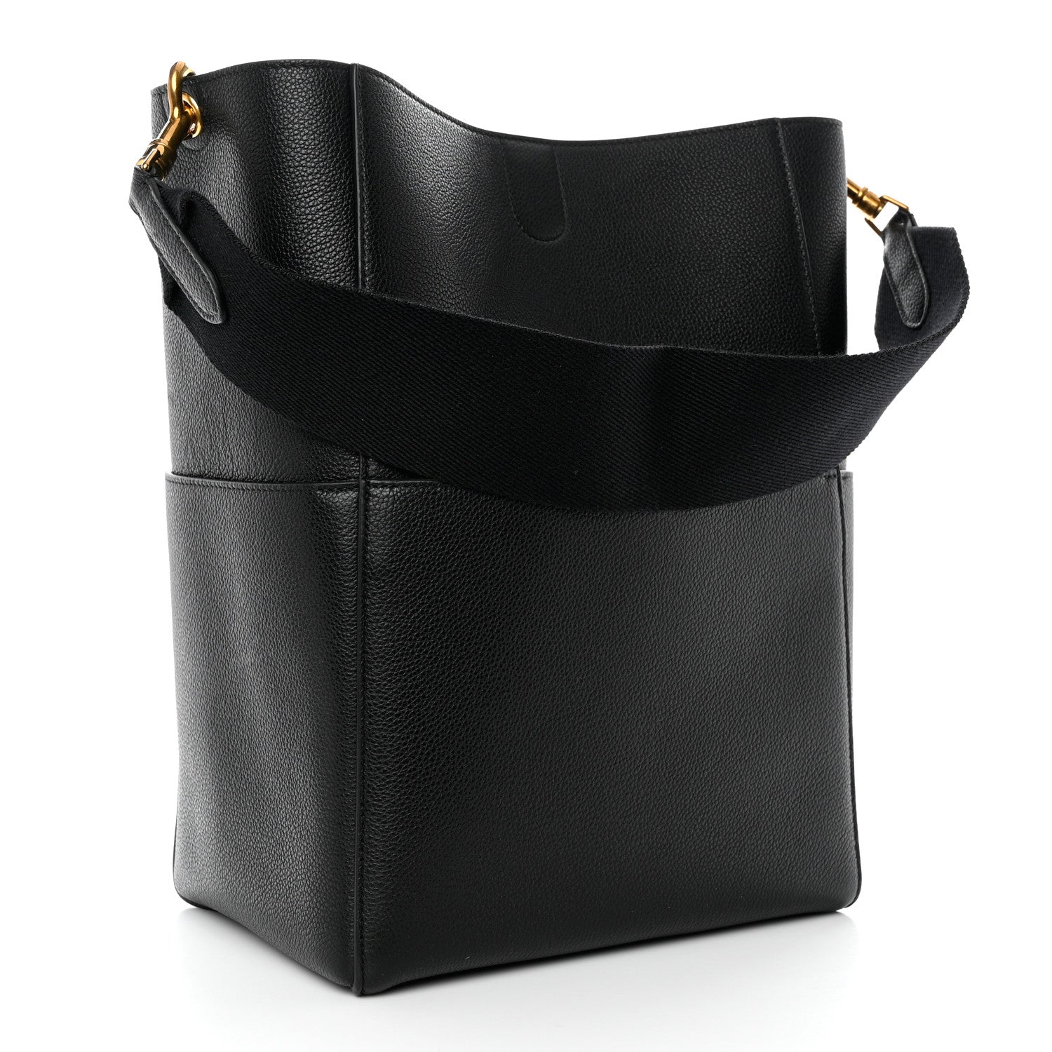 Celine Soft Grained Calfskin Sangle Bucket Bag Black 3 of 9