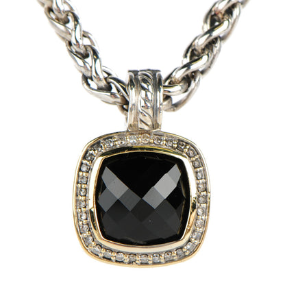 David Yurman Sterling Silver 18K Yellow Gold Black Onyx Pave Diamond 7mm Petite Albion Wheat Chain Necklace 1 of 5