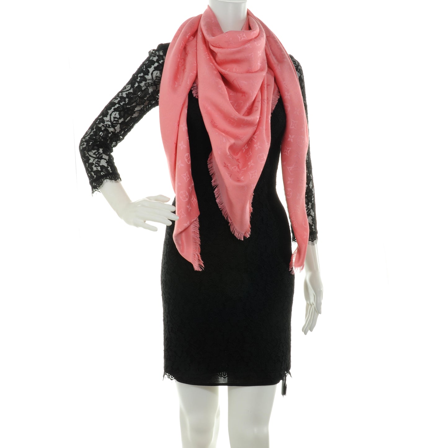 Silk Wool Monogram Shawl Corail
