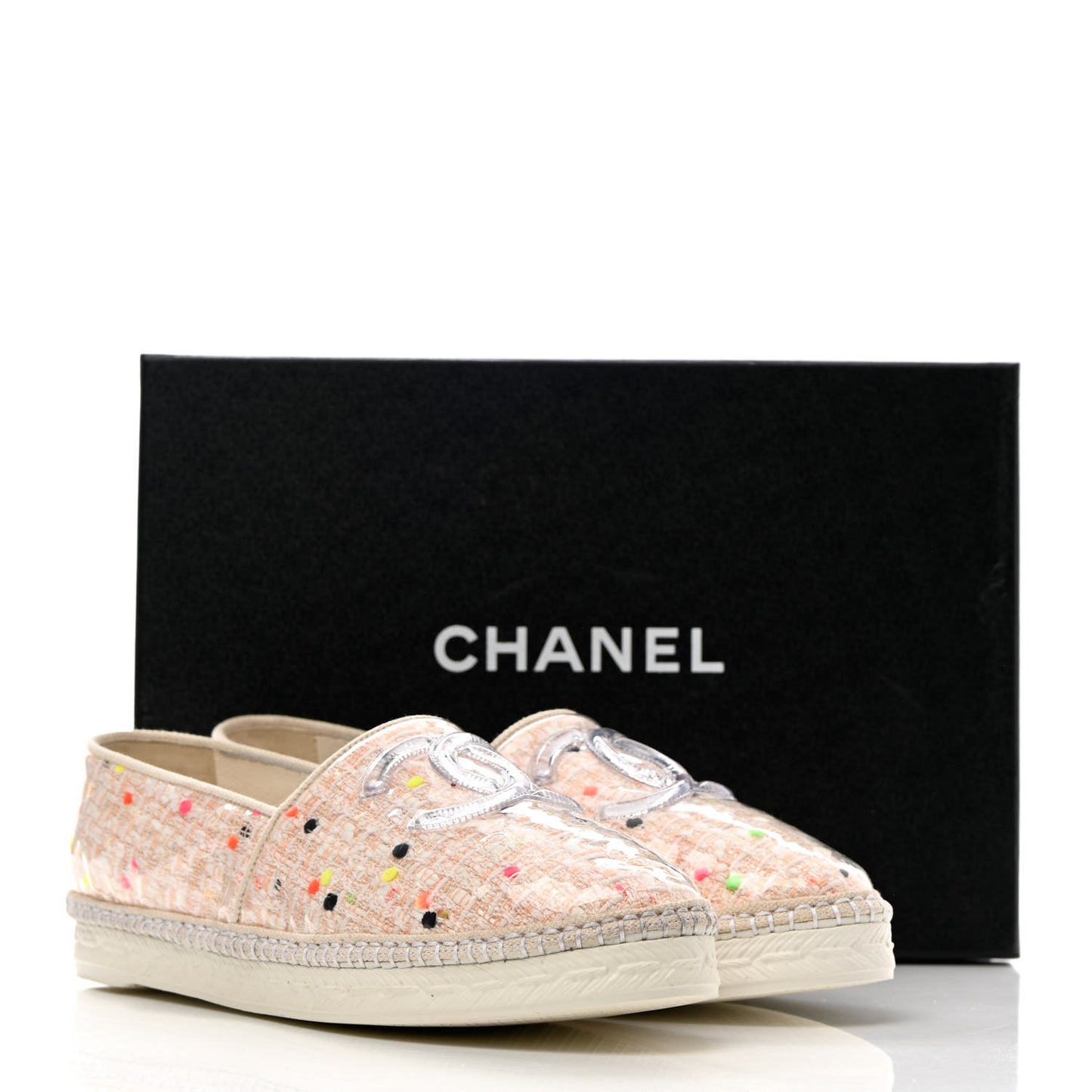 PVC Tweed CC Espadrilles 40 Coral White Transparent
