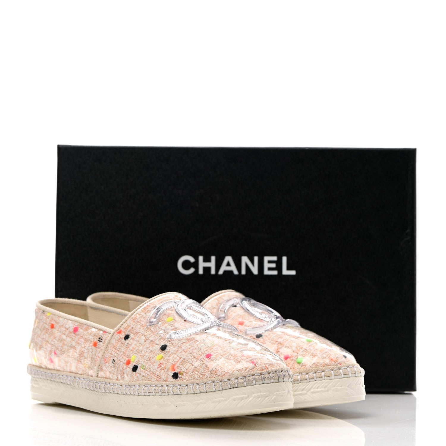Chanel PVC Tweed CC Espadrilles 40 Coral White Transparent 9 of 9