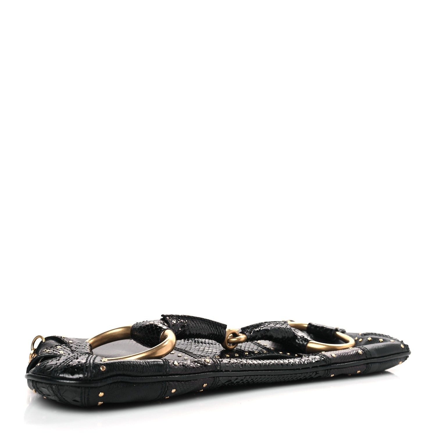 Gucci Snakeskin Studded Horsebit Chain Clutch Black 4 of 9