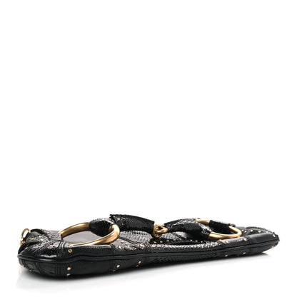 Gucci Snakeskin Studded Horsebit Chain Clutch Black 4 of 9