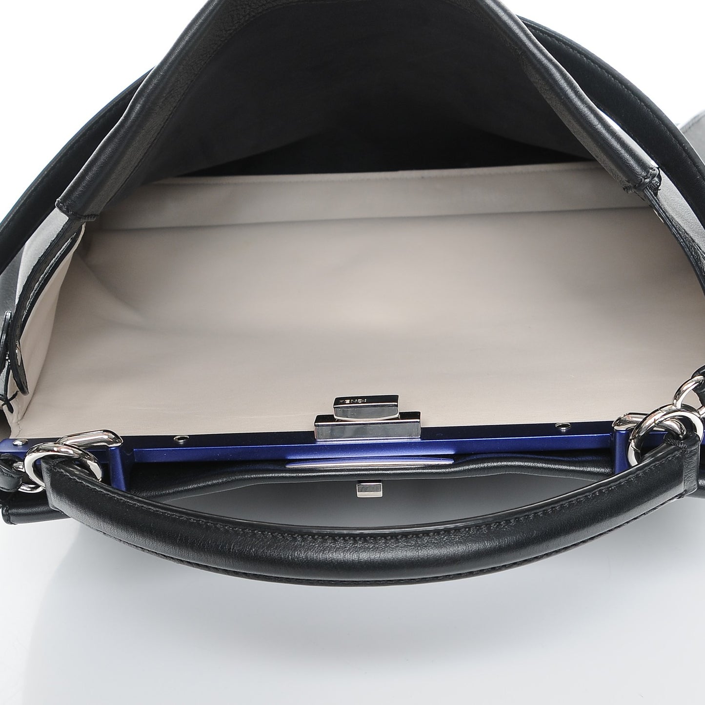 Vitello Dolce Shiny Nappa Large Peekaboo Iconic Satchel Black Camelia