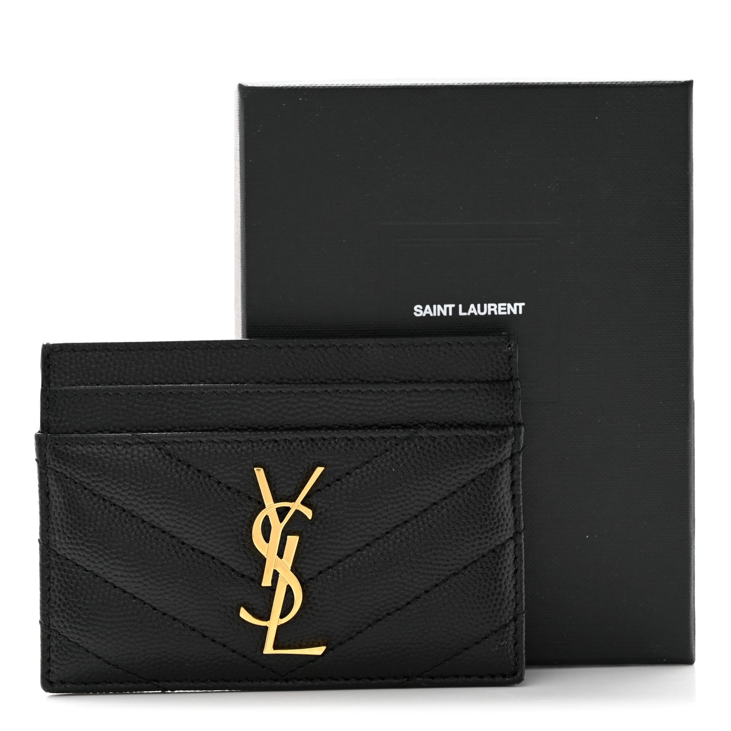 Grain De Poudre Matelasse Chevron Monogram Credit Card Case Black