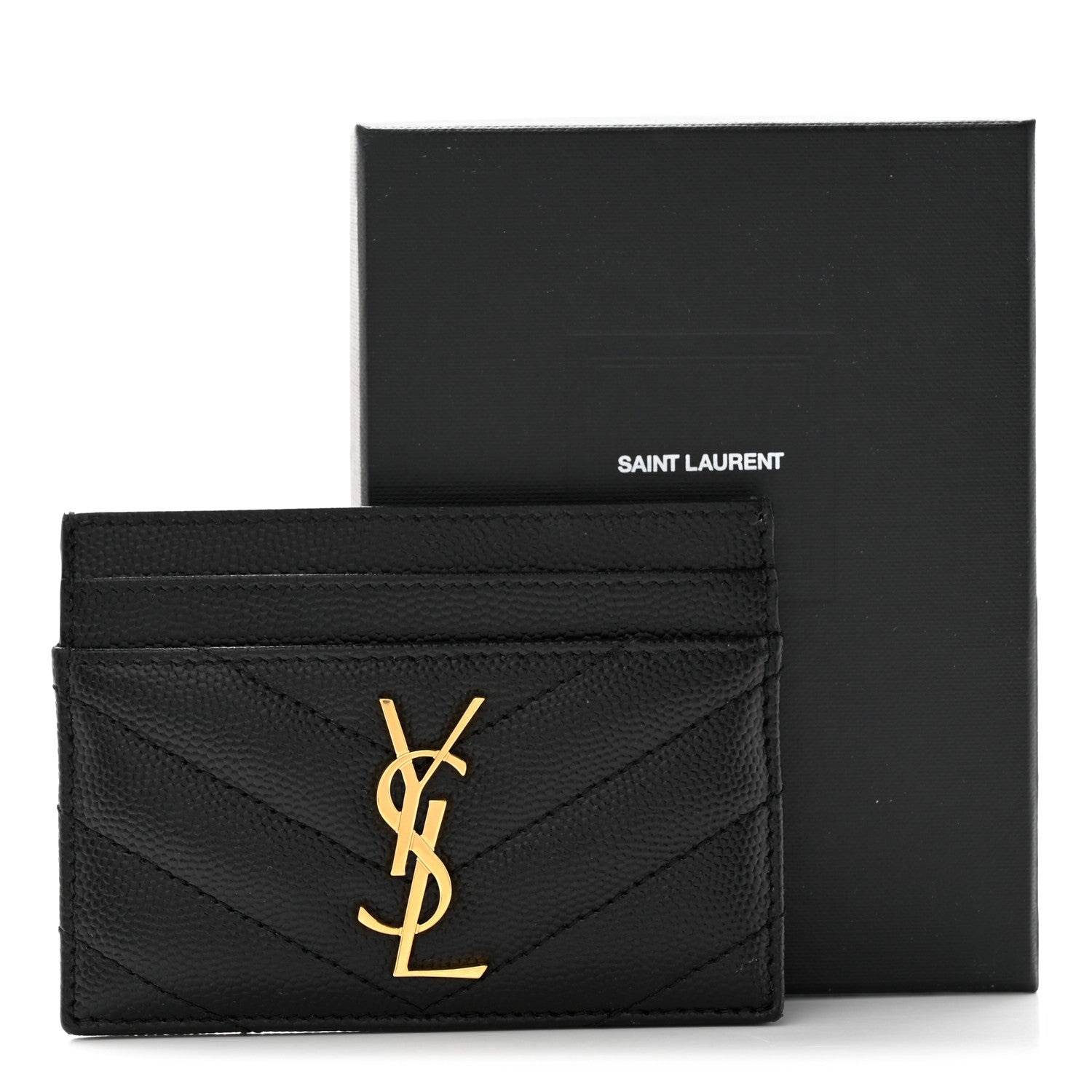 Saint Laurent Grain De Poudre Matelasse Chevron Monogram Credit Card Case Black 11 of 11