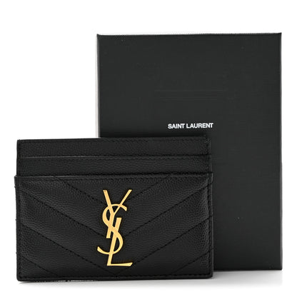 Saint Laurent Grain De Poudre Matelasse Chevron Monogram Credit Card Case Black 11 of 11