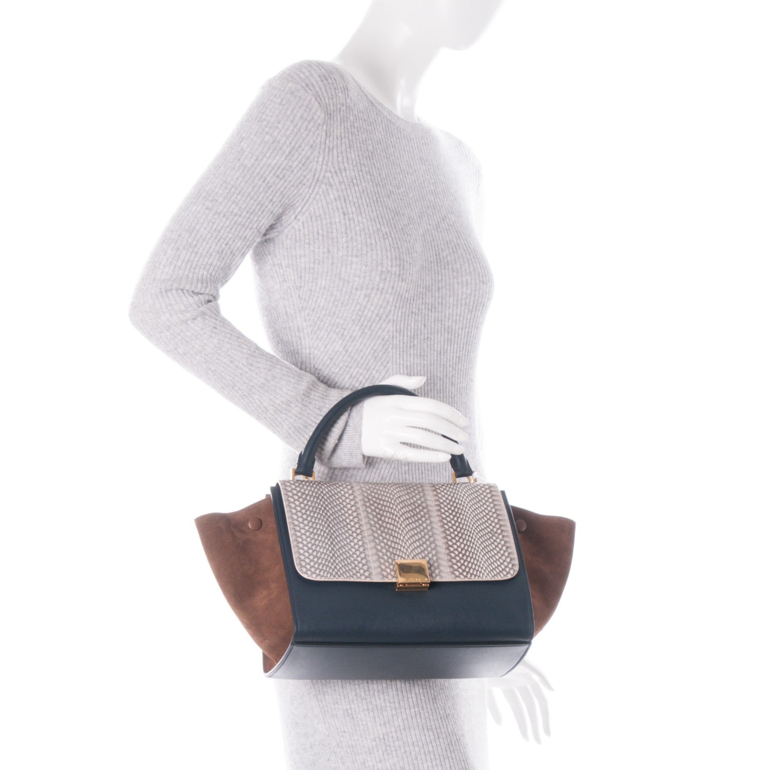 Celine Cobra Calfskin Suede Small Tri-Color Trapeze Natural 3 of 8