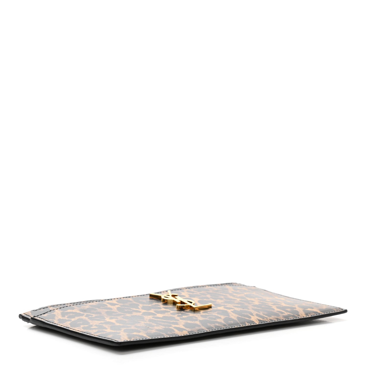 Saint Laurent Calfskin Monogram Printed Leopard Zip Bill Pouch Dark Gold Black 4 of 8