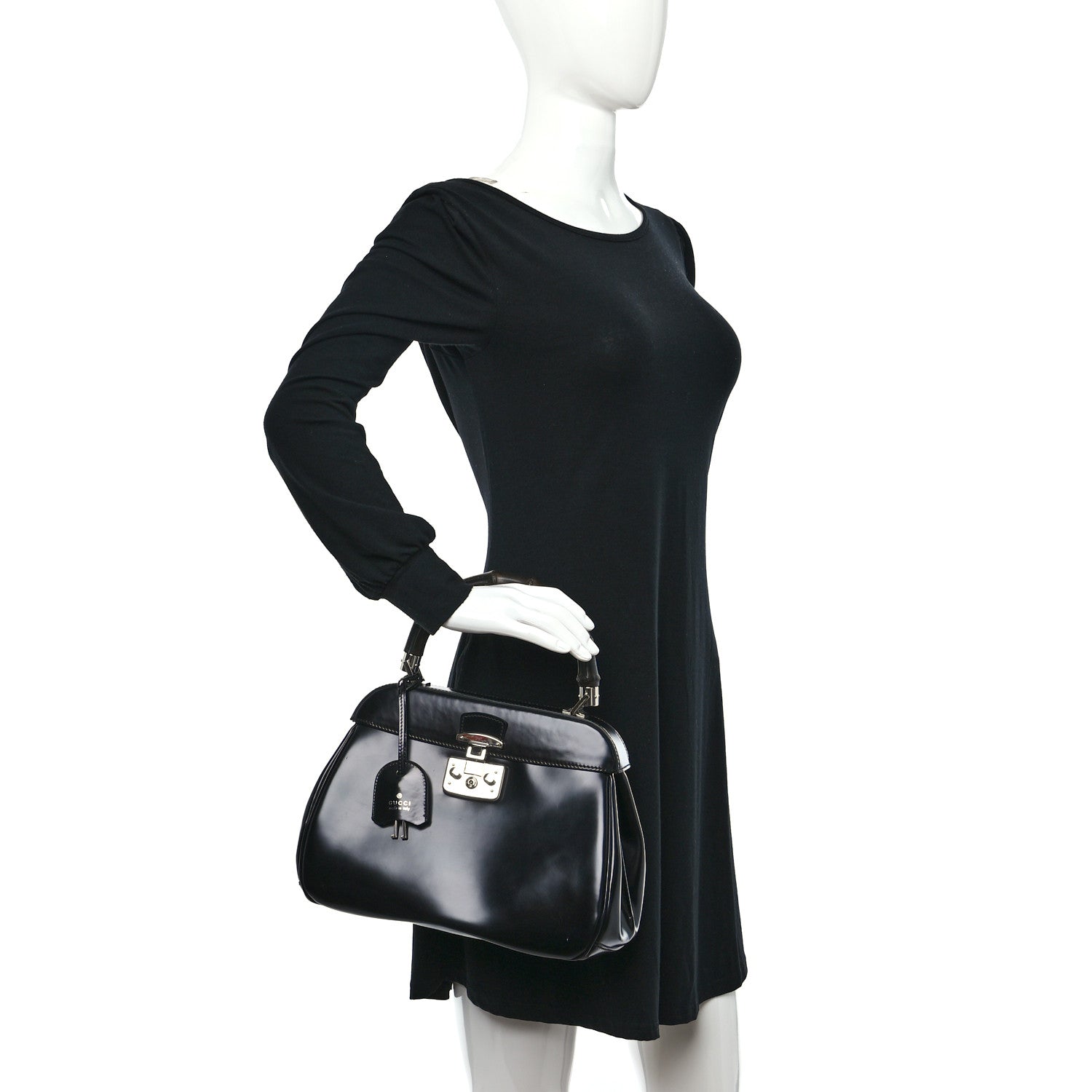 Gucci Regent Calfskin Bamboo Medium Lady Lock Top Handle Bag Black 2 of 10