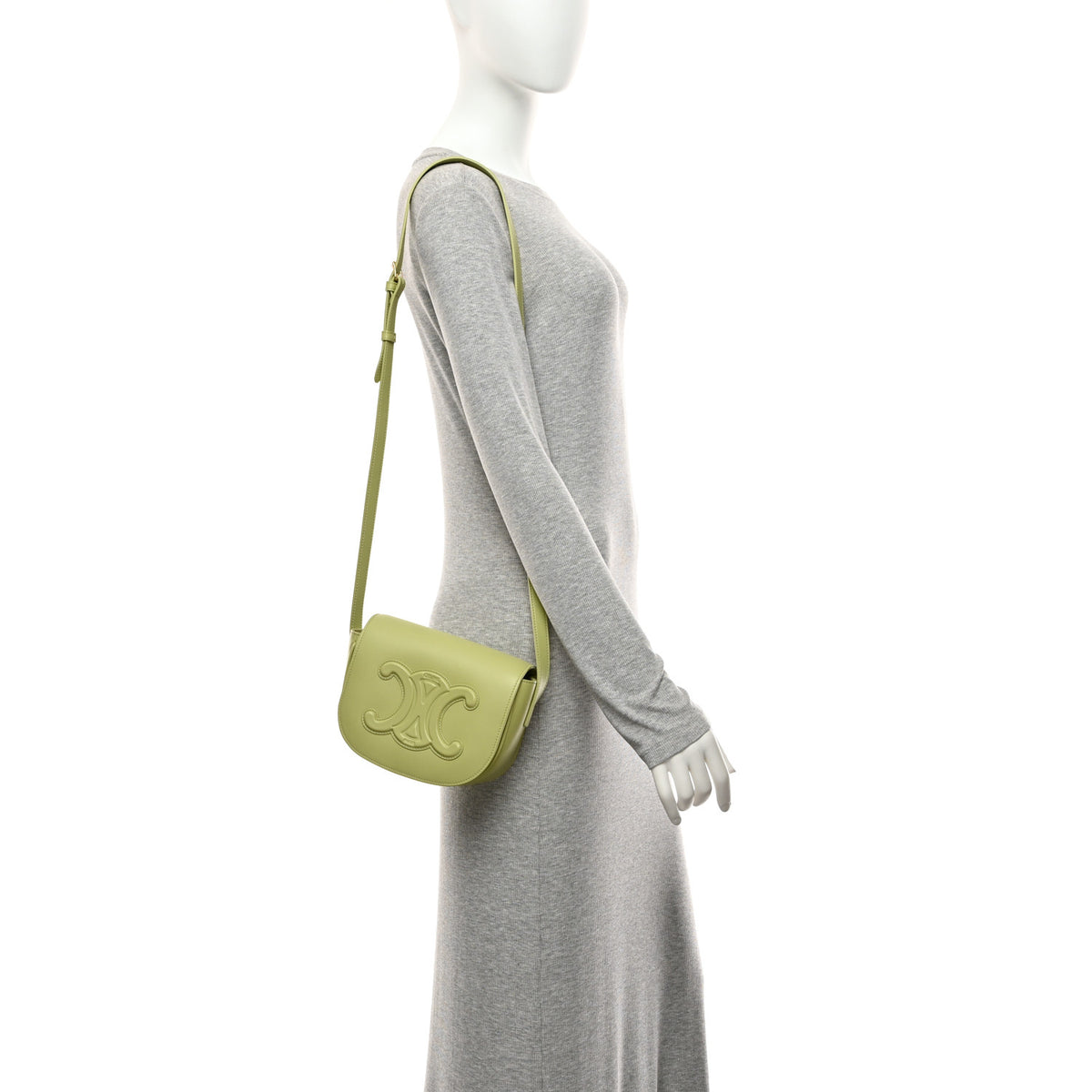 Celine Smooth Calfskin Cuir Triomphe Folco Crossbody Bag Light Jade 2 of 11