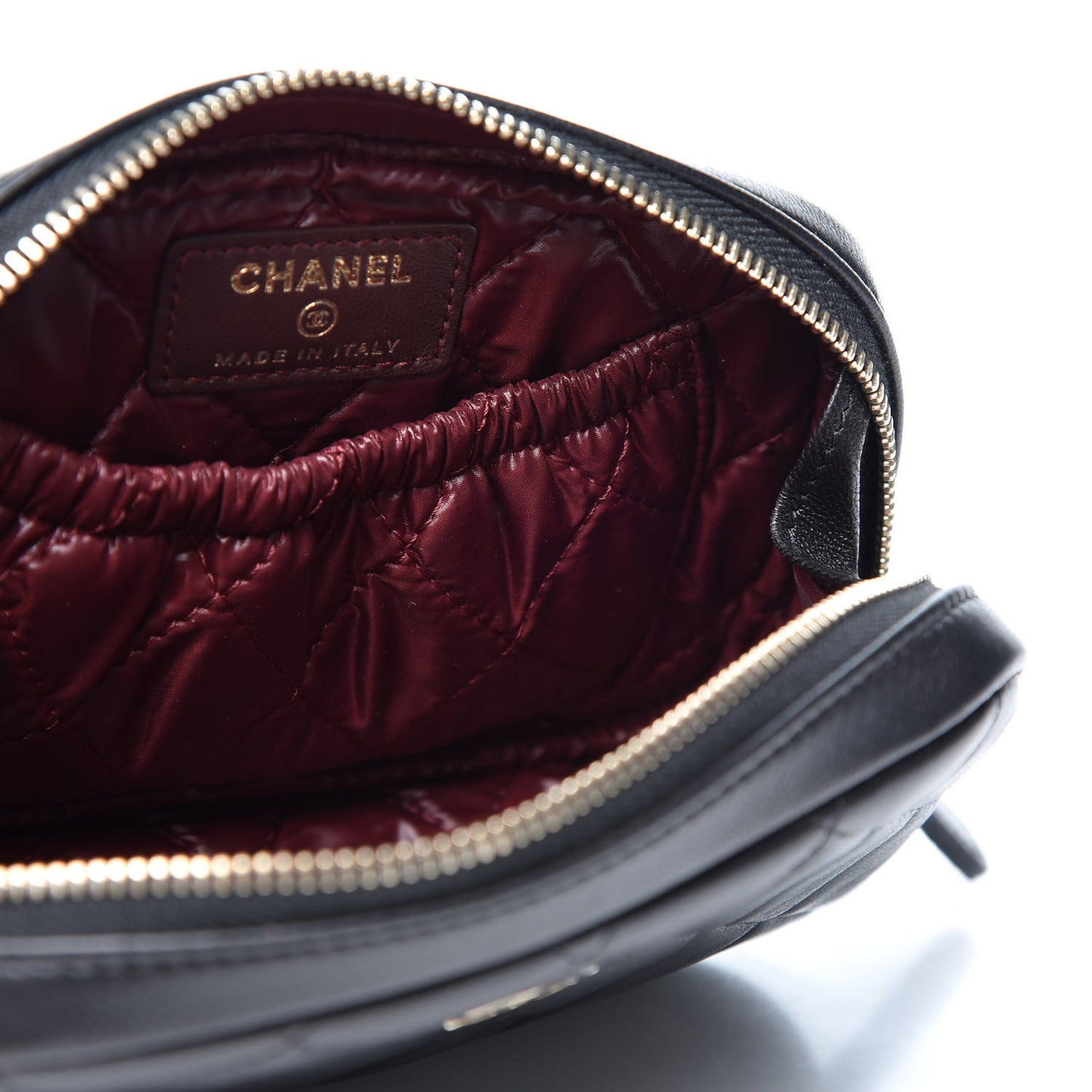 Lambskin Quilted Small Curvy Pouch Cosmetic Case Black