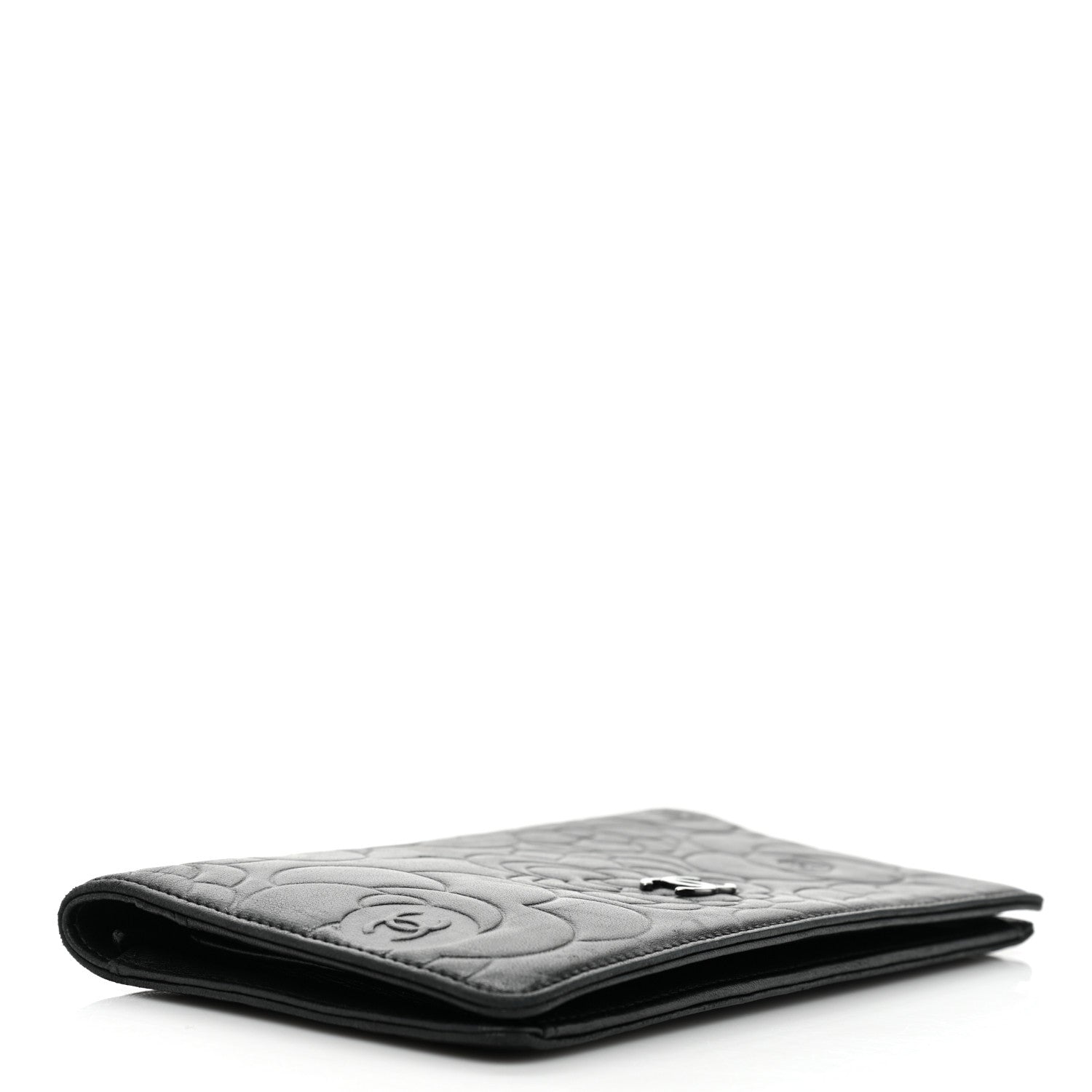 Chanel Lambskin Camellia Embossed Yen Wallet Black 4 of 9