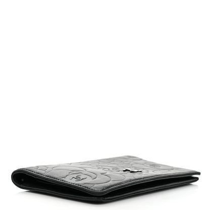 Chanel Lambskin Camellia Embossed Yen Wallet Black 4 of 9