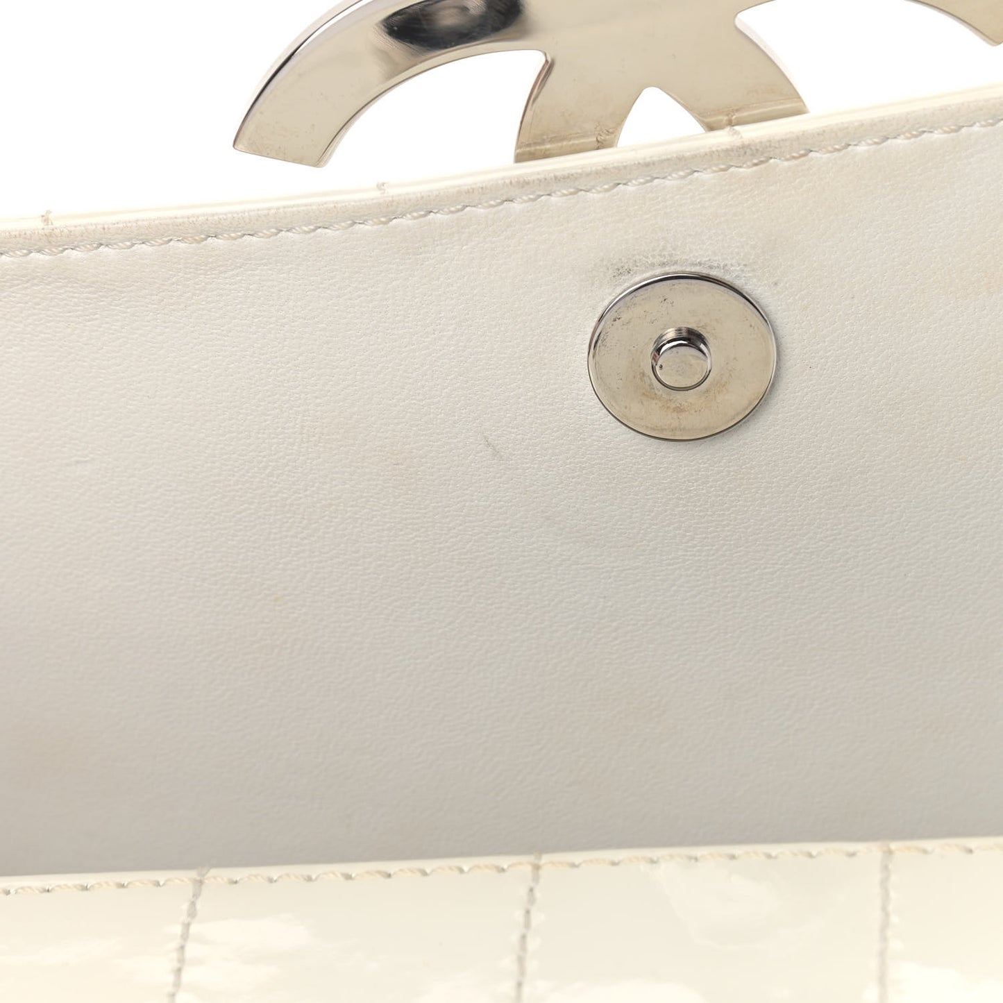 Patent Square Stitched CC Flap Clutch White