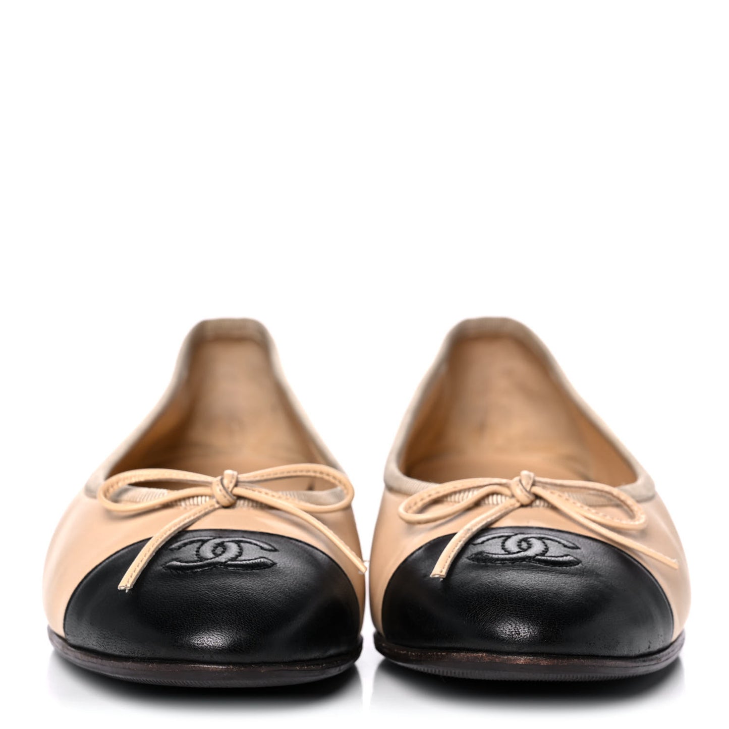 Lambskin Cap Toe Ballerina Flats 38 Beige Black