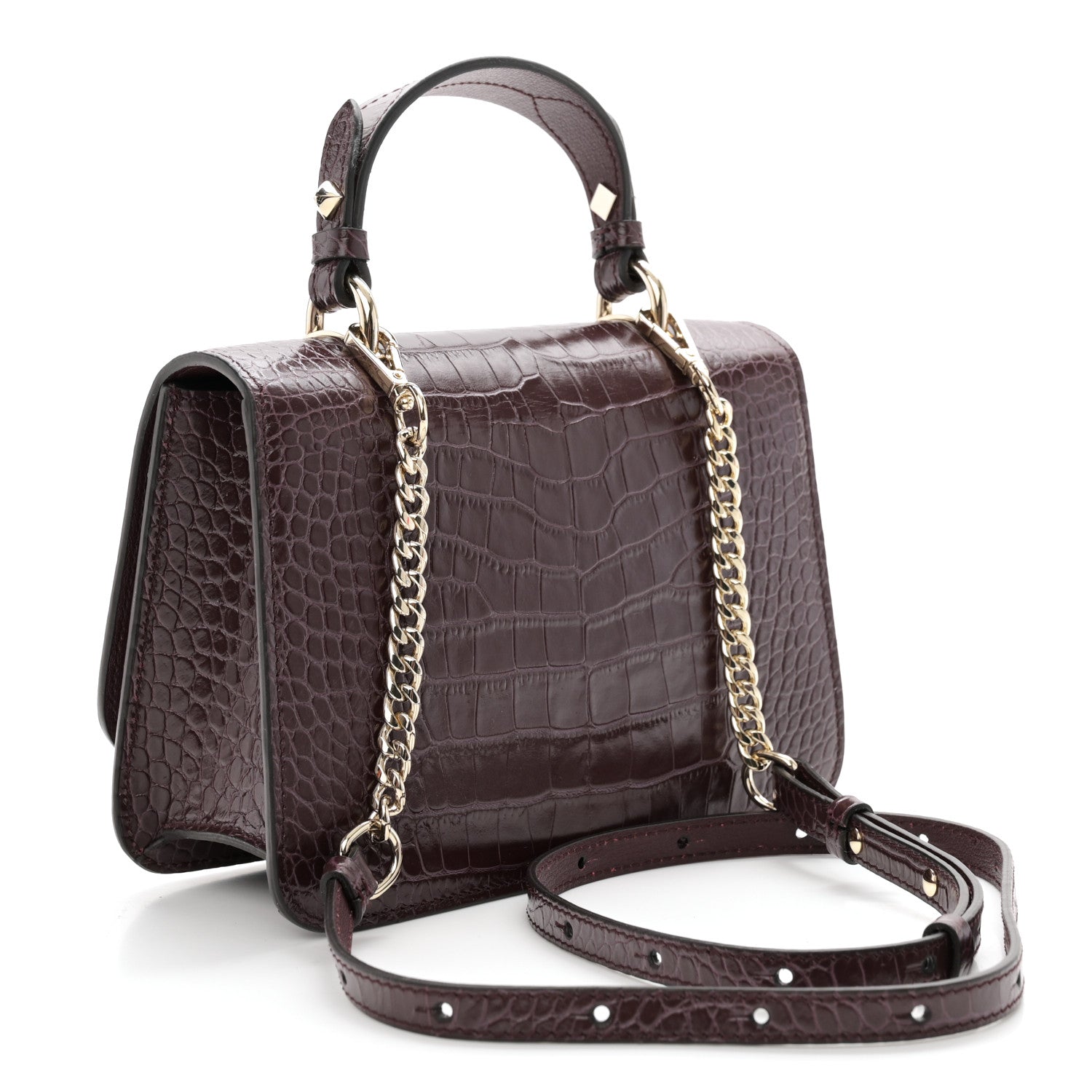 Jimmy Choo Calfskin Crocodile Embossed Medium JC Top Handle Bordeaux 3 of 12