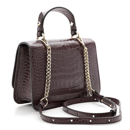 Jimmy Choo Calfskin Crocodile Embossed Medium JC Top Handle Bordeaux 3 of 12