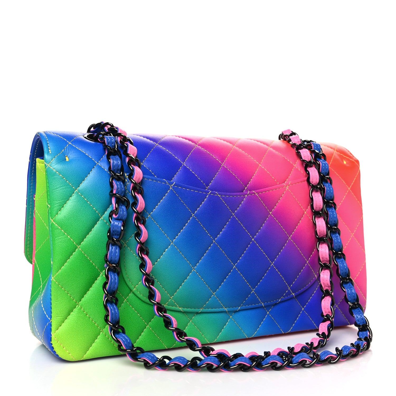 Chanel Calfskin Quilted Medium Rainbow Double Flap Multicolor 3 of 10
