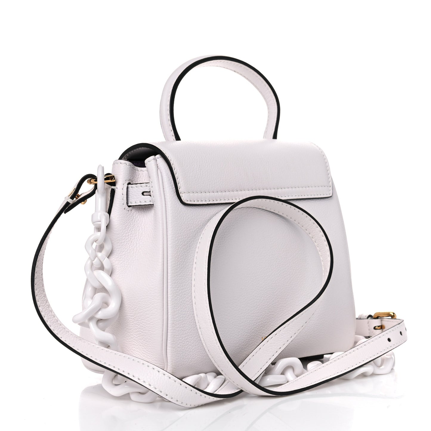Grained Calfskin Small La Medusa Top Handle Bag White