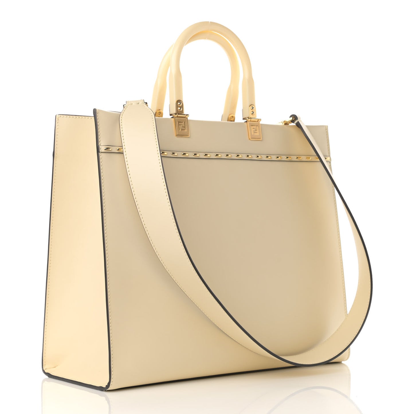 Vitello King Plexiglass Metal Stitch Logo Embossed Medium Fendi Sunshine Shopper Tote Pergamena