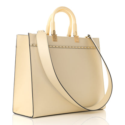 Fendi Vitello King Plexiglass Metal Stitch Logo Embossed Medium Fendi Sunshine Shopper Tote Pergamena 3 of 10