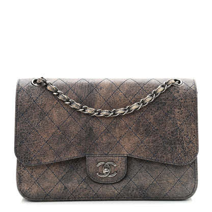 Chanel Calfskin Stitched Jumbo Double Flap Brown Blue 1 of 12