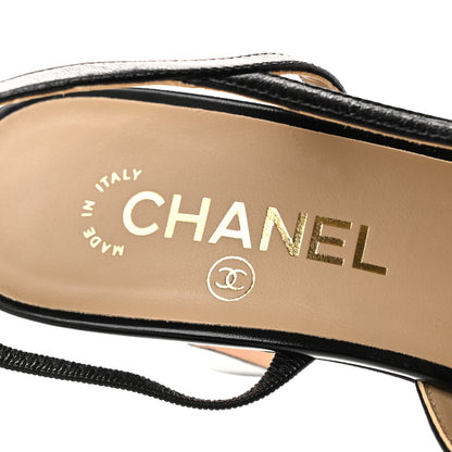 Chanel Lambskin Grosgrain Cap Toe CC Slingback Pumps 39 Black 8 of 10