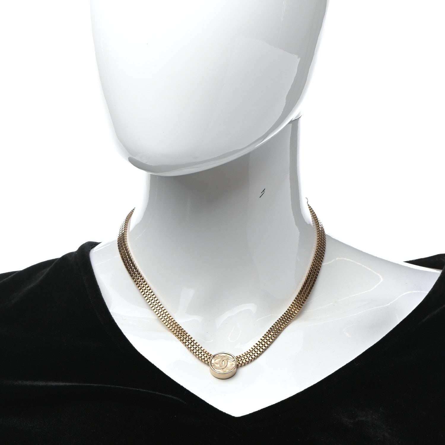 Chanel Metal Chain Link CC Medallion Choker Necklace Gold 2 of 5