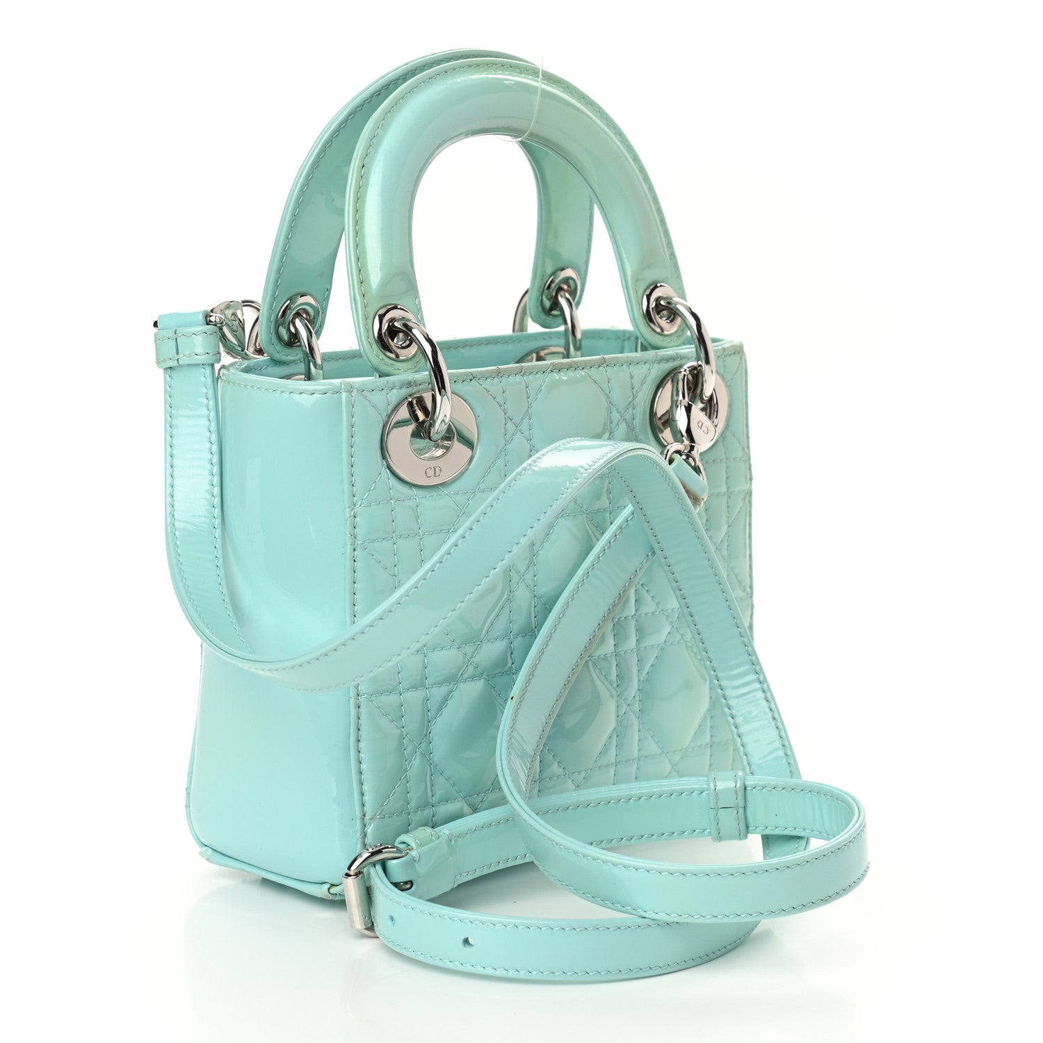 Christian Dior Patent Cannage Mini Lady Dior Light Blue 3 of 10