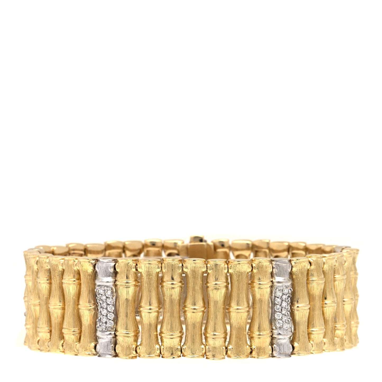 18K Yellow White Gold Diamond Bamboo Bracelet