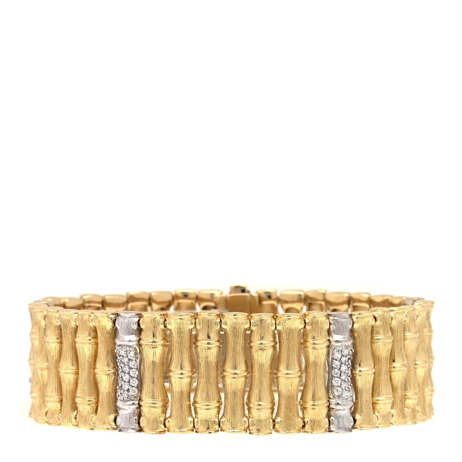 Roberto Coin 18K Yellow White Gold Diamond Bamboo Bracelet 1 of 5