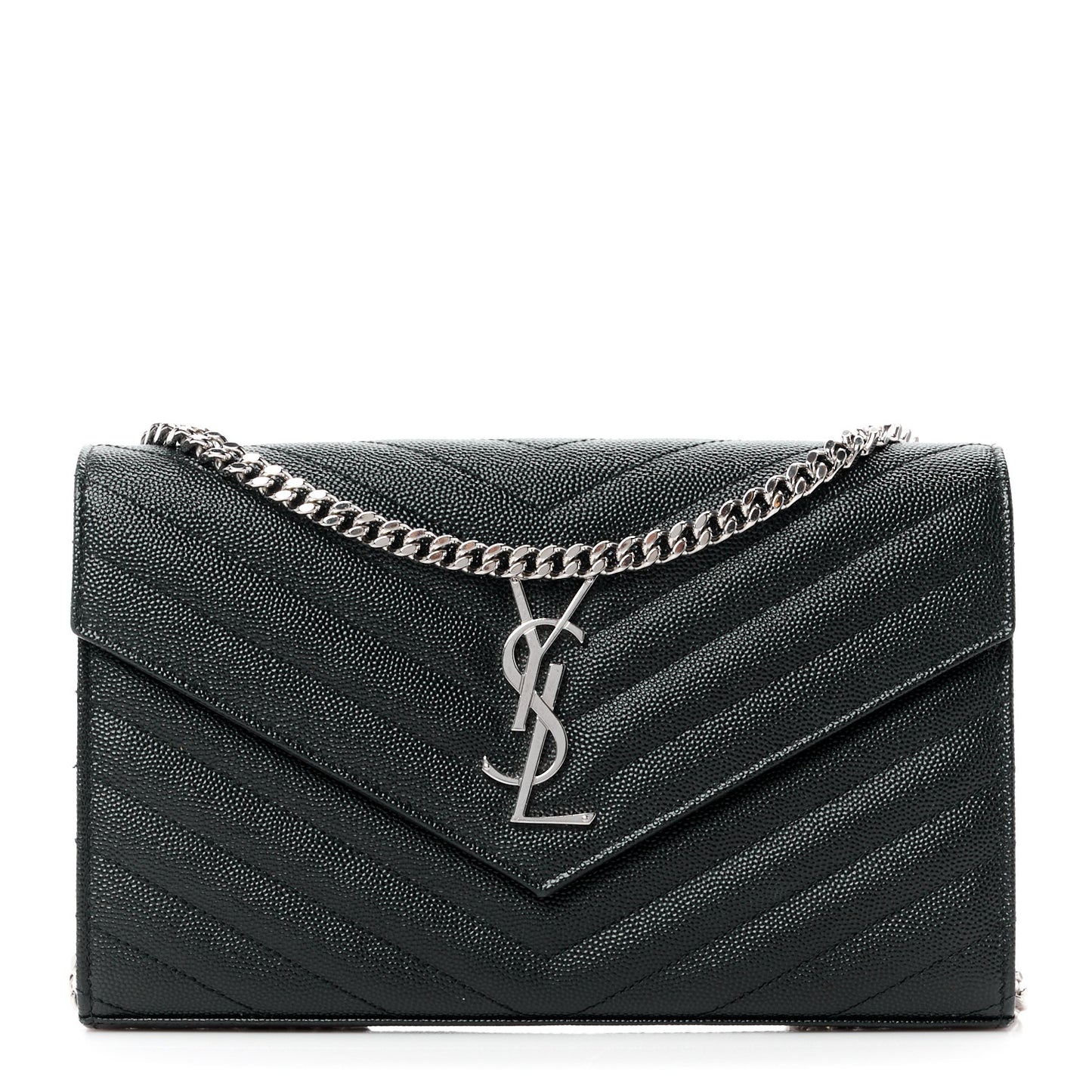 Grain De Poudre Matelasse Chevron Monogram Chain Wallet Black