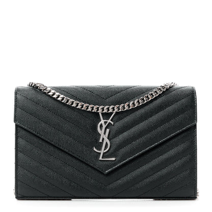 Saint Laurent Grain De Poudre Matelasse Chevron Monogram Chain Wallet Black 1 of 14