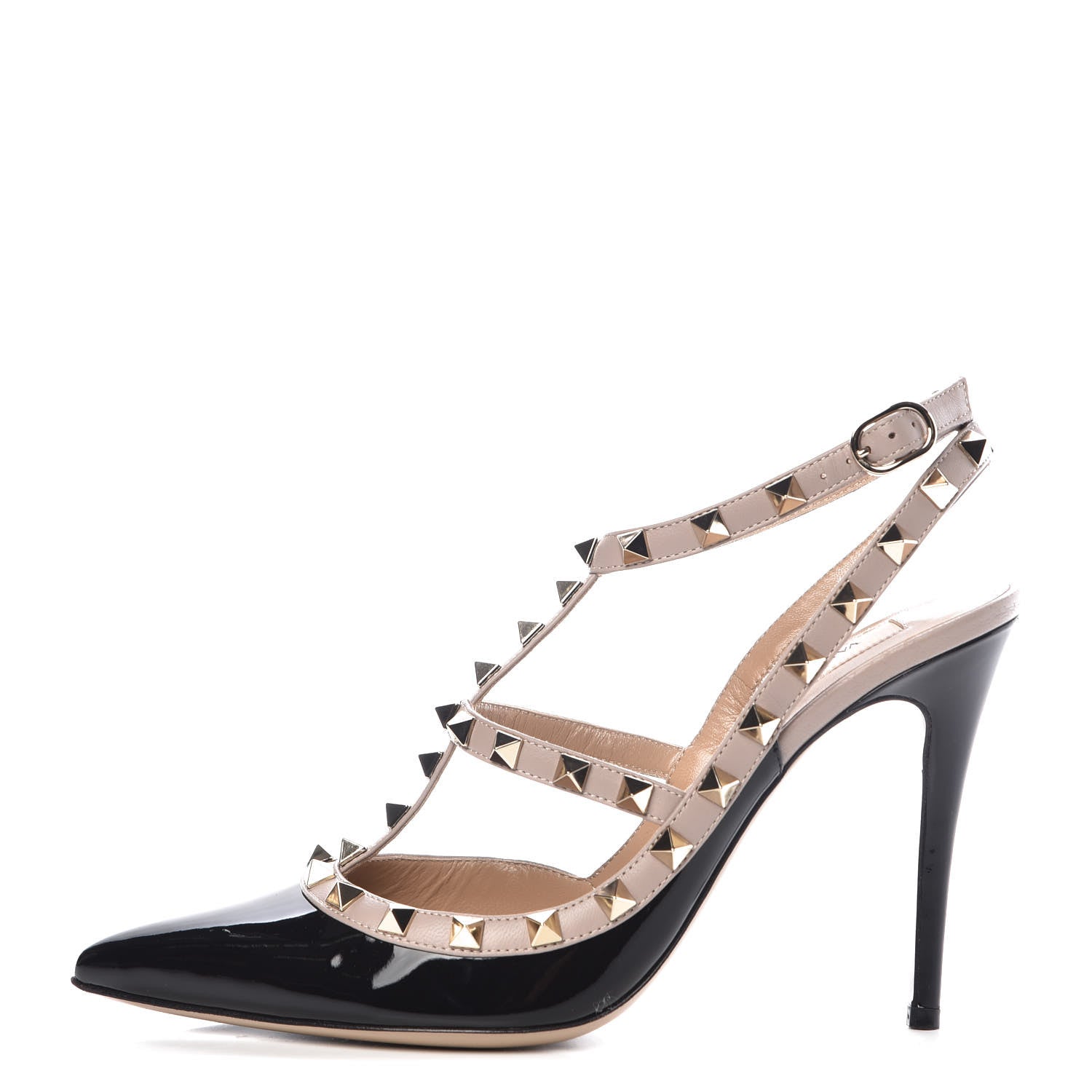 Valentino Garavani Patent Nappa Rockstud Ankle Strap 100mm Pumps 39.5 Black Poudre 1 of 12
