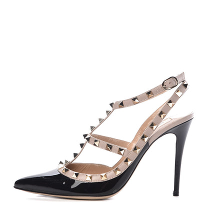 Valentino Garavani Patent Nappa Rockstud Ankle Strap 100mm Pumps 39.5 Black Poudre 1 of 12
