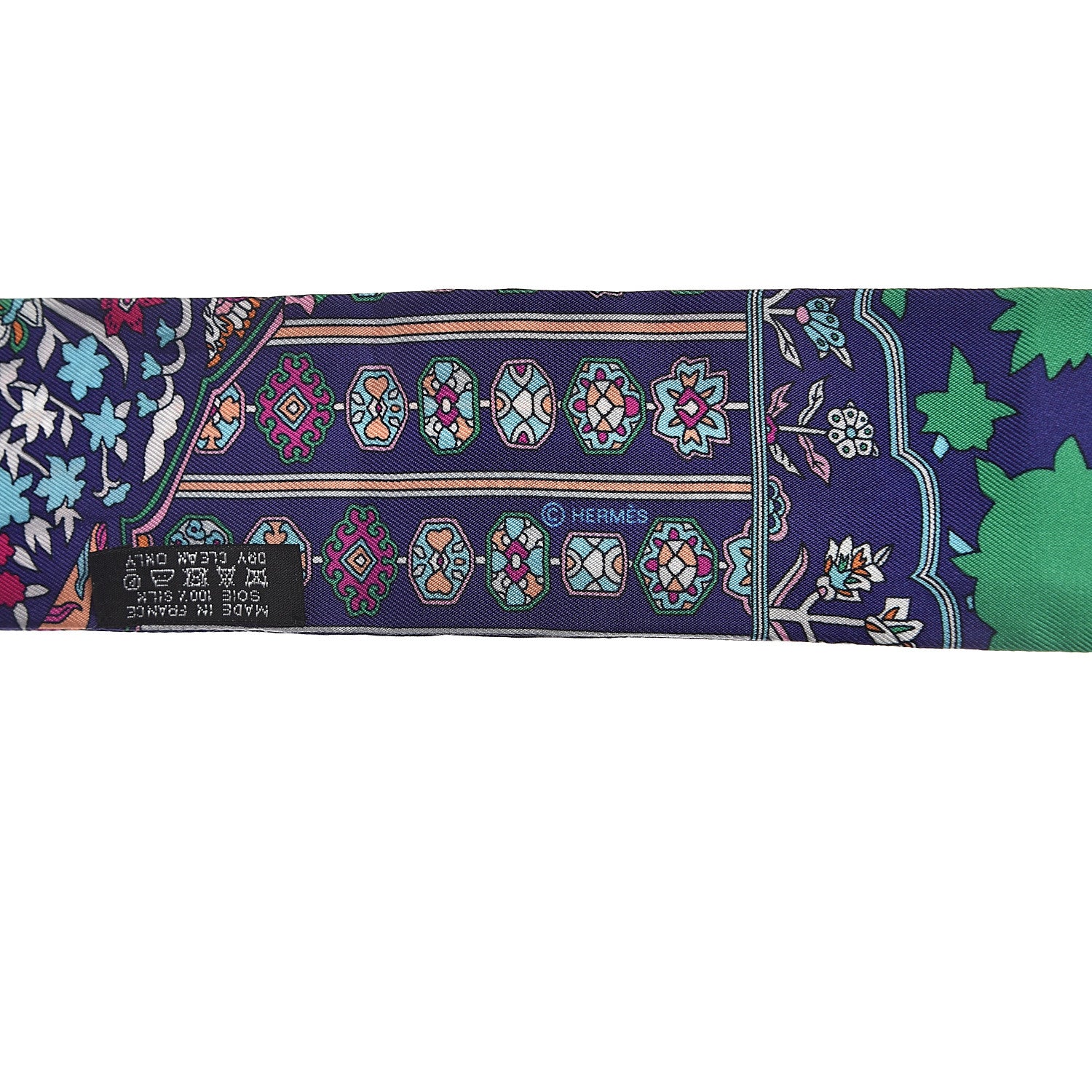 Hermes Silk Tapis Persans Twilly Vert Bleu Fuchsia 3 of 3