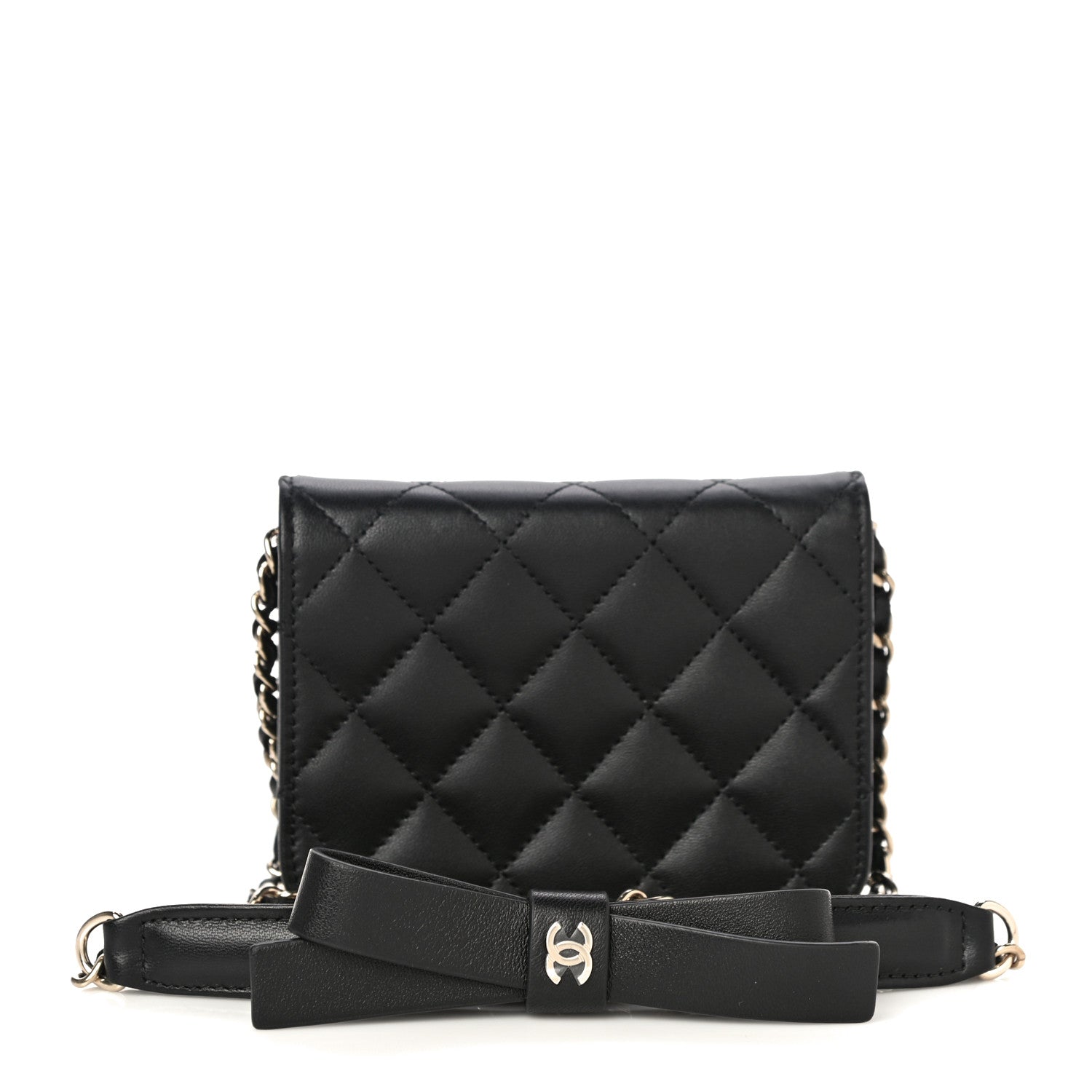 Chanel Lambskin Quilted Coco Bow Clutch With Chain Black 3 of 12