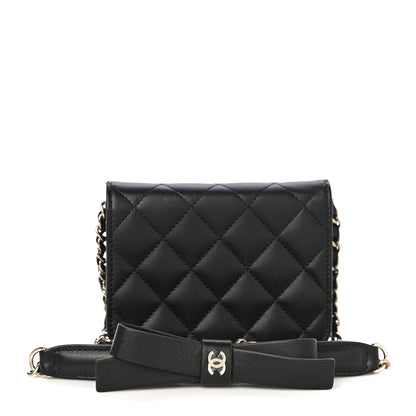 Chanel Lambskin Quilted Coco Bow Clutch With Chain Black 3 of 12