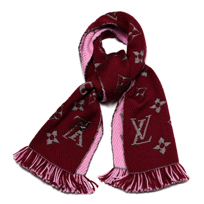 Louis Vuitton Wool Silk Logomania Duo Scarf Wine 1 of 4